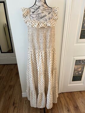 Old Navy Cream Maxi Dress with Navy Ditsy Print